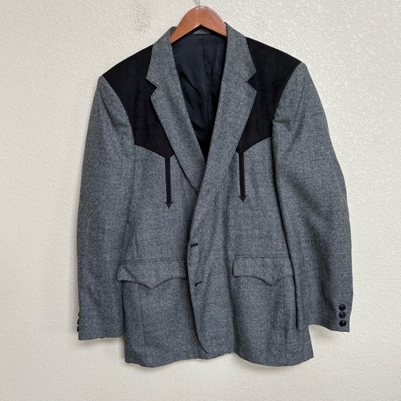 Circle S Western Blazer 44R Gray Black Wool Blend USA Cowboy Sport Coat - Picture 4 of 10